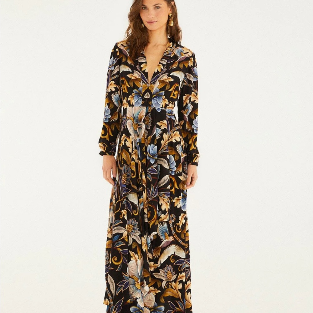 NWT FARM Rio Black Snake Garden LENZING Ecovero Viscose Maxi Dress